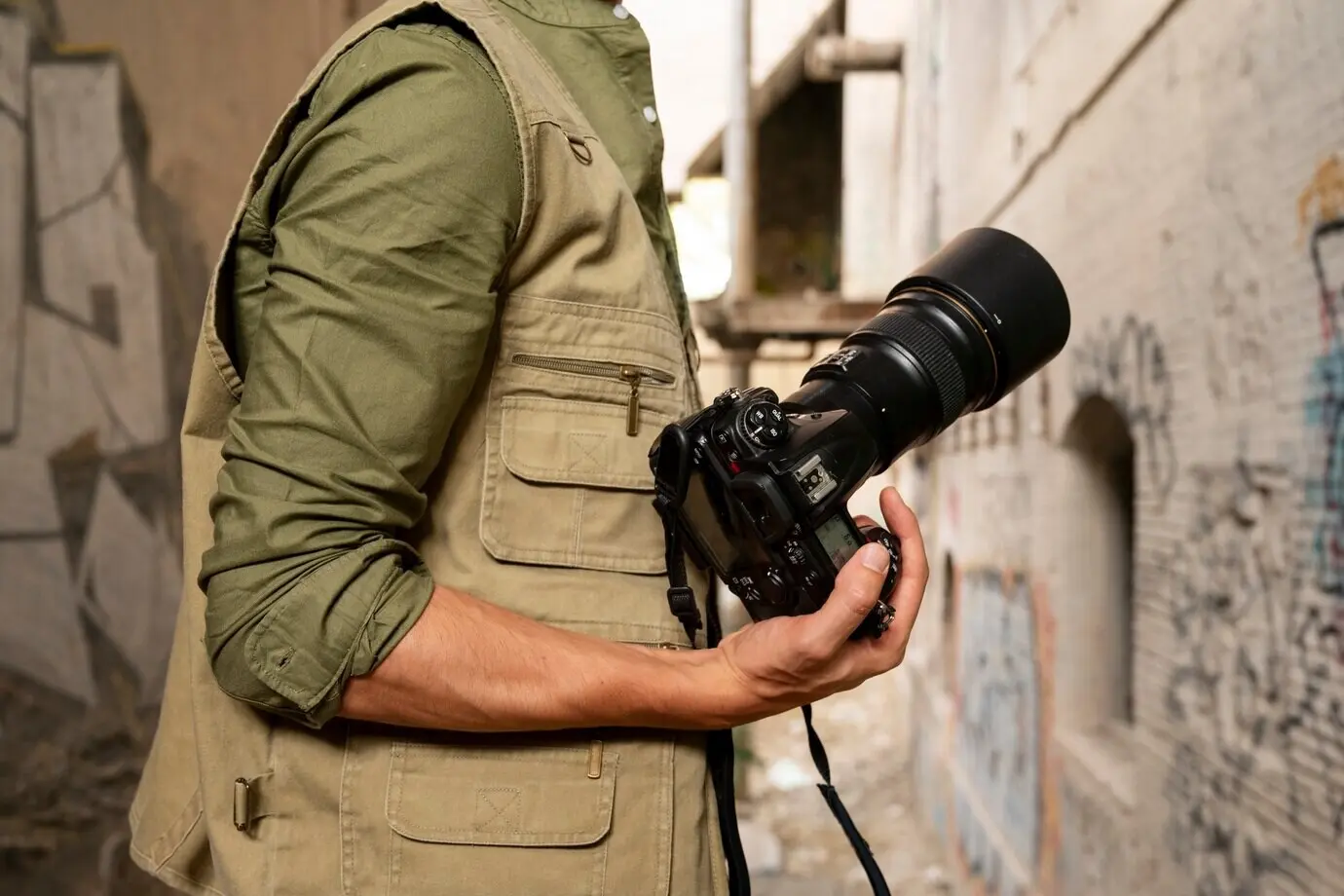 Ein Fotograf erkundet einen verlassenen Ort